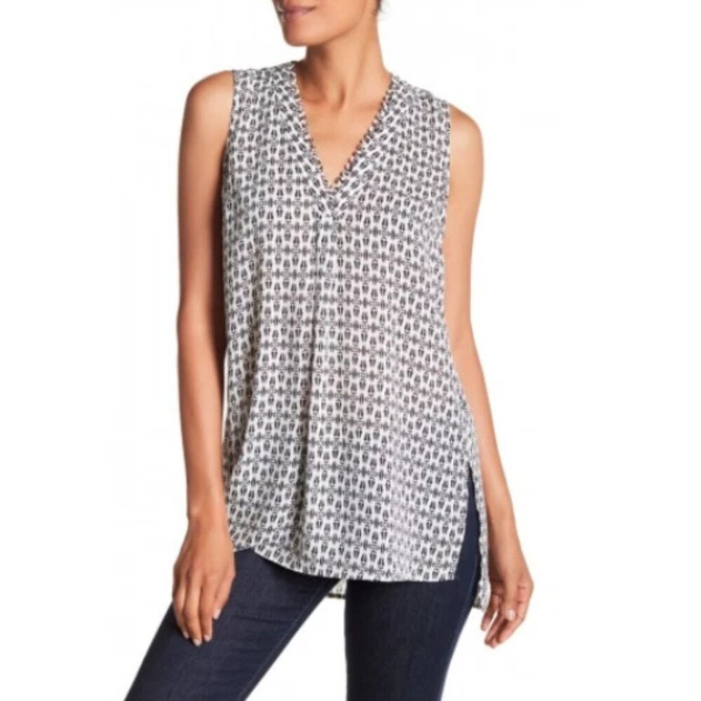 DR2 Black and white patterned‎ sleeveless blouse | Effortless chic | X-Small